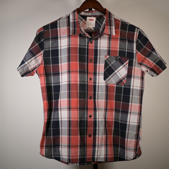 Levi's Other - Levis Mens XL Red White Blue Plaid Short Sleeve Button Down Shirt 3LDSW3231
